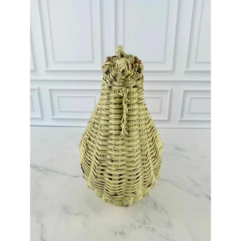 Vintage Cream Painted Chippy Goose Geese Turkey Handled Basket 9.5